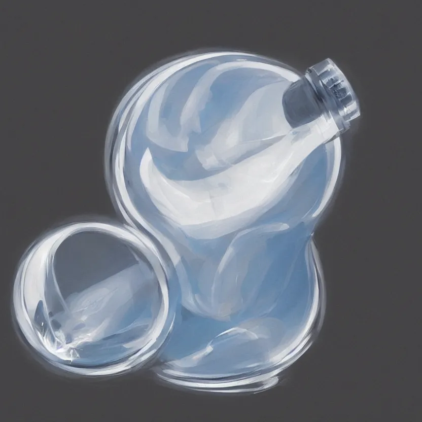 Image similar to concept art of luxury very modern white liquid dietary supplement in a round transparent bottle, it has a black sticker on it, by aenaluck, artgerm and roberto ferri and greg rutkowski, light blue and white tones, digital painting, artstation, concept art, smooth, sharp foccus ilustration hq