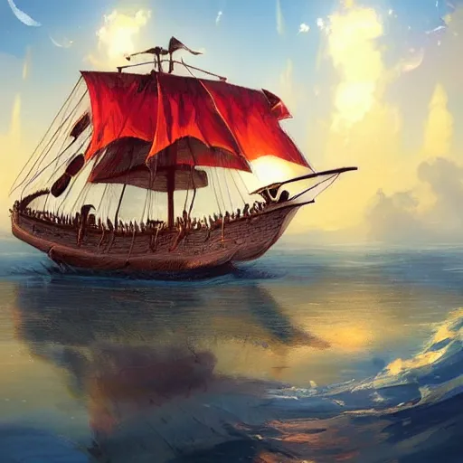 Image similar to a large pirate ship floating on top of a body of water, pirates flag , cgsociety, fantasy art, 2d game art, official art, concept art , behance hd , concept art by Jesper Ejsing, by RHADS, Makoto Shinkaic