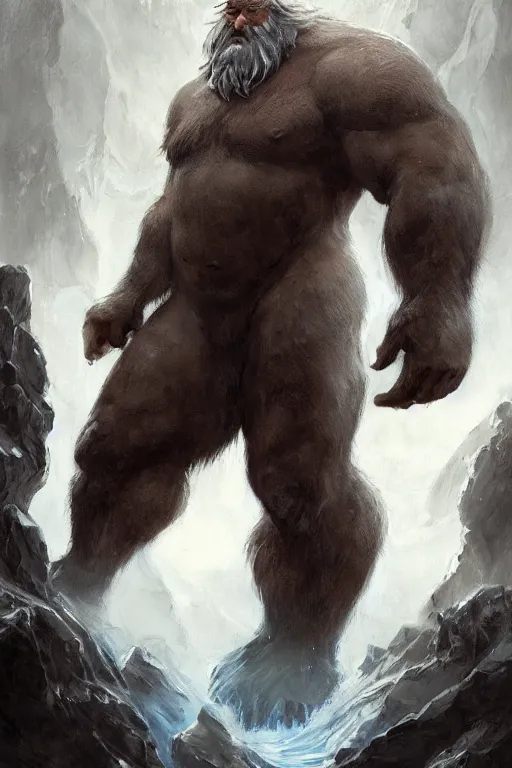 Image similar to north mythology concept art portrait painting of ice gigant ymir the ancestor of all giants by james gurney, trending on artstation, detailed