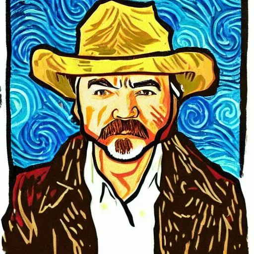 Image similar to John Prine in the style of Van Gogh