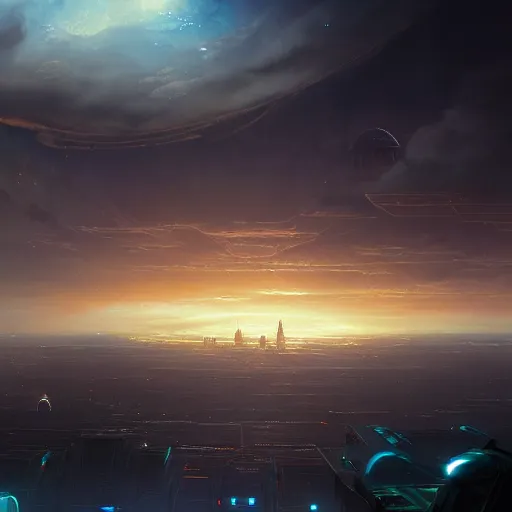 Prompt: scifi concept art of coruscant, by greg rutkowski, star wars expanded universe, cumulonimbus clouds, sunset, nostalgic, very very very beautiful art, cinematic lighting, bright pastel color, blue sky