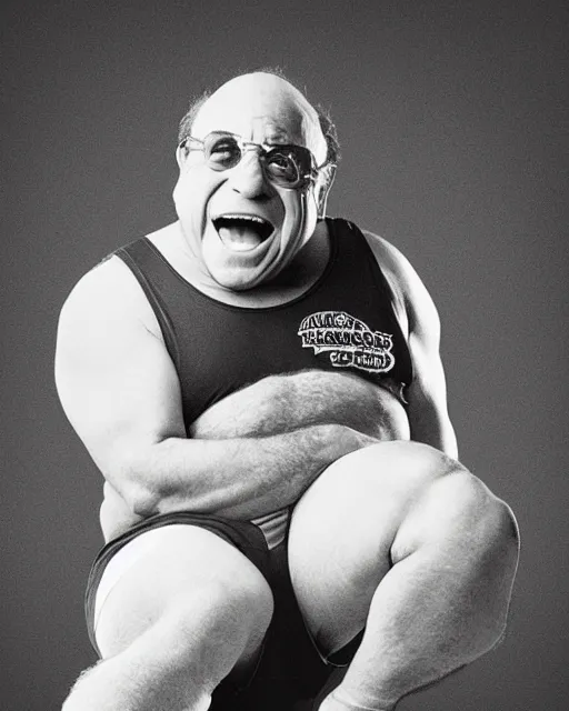 Image similar to portrait of danny devito as a wrestler. photographic, photography