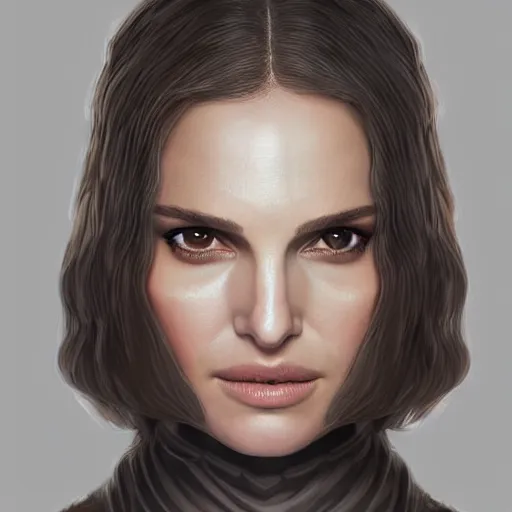 Prompt: natalie portman, female, jedi master, wearing the traditional jedi robe, beautiful and uniquely odd looking, detailed symmetrical close up portrait, intricate complexity, in the style of artgerm and ilya kuvshinov, magic the gathering, star wars art,