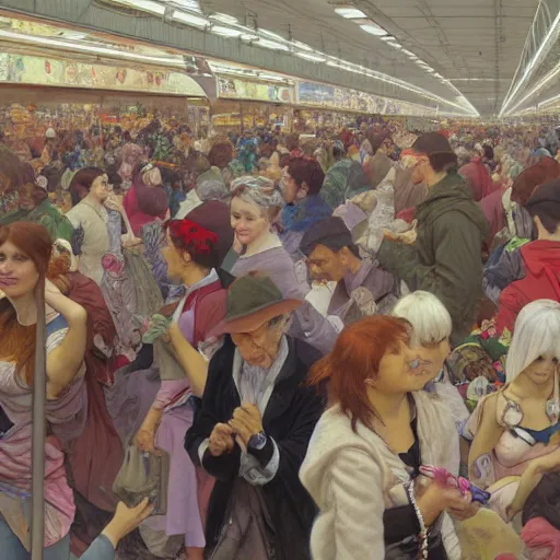 Prompt: the crowds at the black friday sales at walmart, art by john collier and albert aublet and krenz cushart and artem demura and alphonse mucha