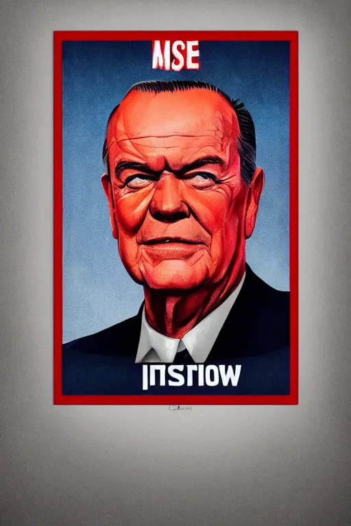 Prompt: minimal movie poster, ike, jack nicholson is united states president dwight eisenhower, solid colors, cinematic, fan art, trending on artstation