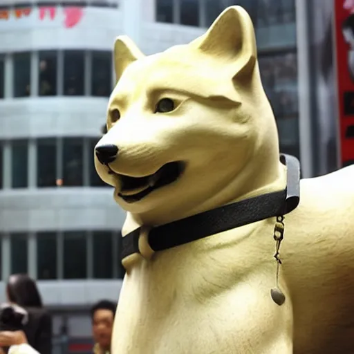 Prompt: the statue of hachiko in shibuya is doge the shiba - inu. kabosu.