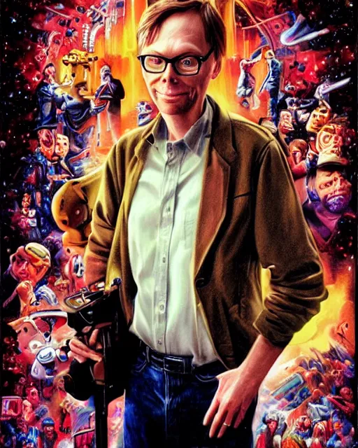 Image similar to stephen merchant, airbrush, drew struzan illustration art, key art, movie poster