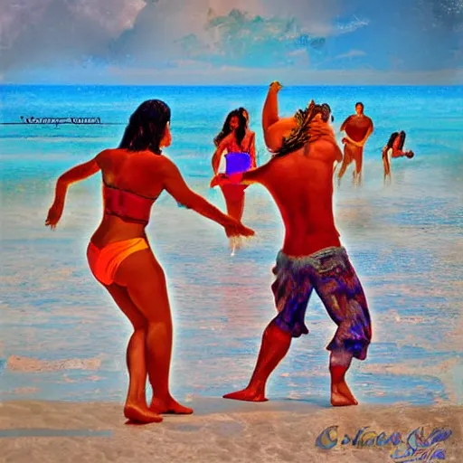 Prompt: salsa festival on cuba, beach, ocean, digital art,