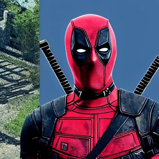 Prompt: deadpool in the witcher 4 k detailed super realistic