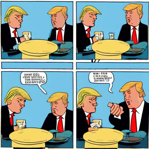 Prompt: donald trump eating nuclear missiles, by chris ware