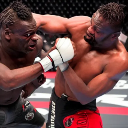 Prompt: Joe Rogan fighting versus Francis Ngannou