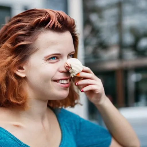 Prompt: a woman with ice cream for hair