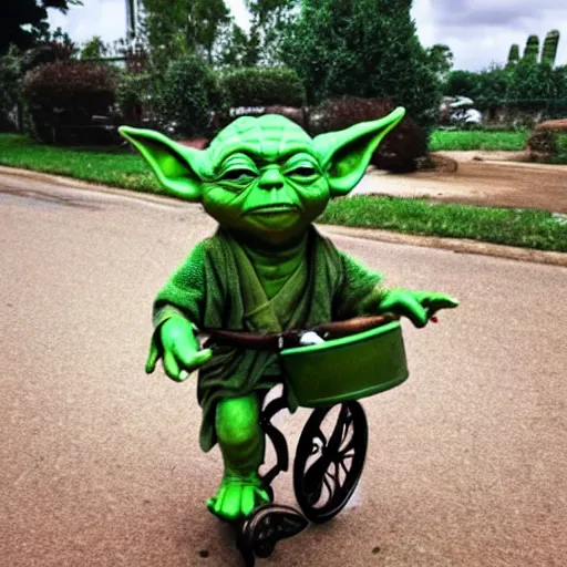 Image similar to yoda riding a unicycle