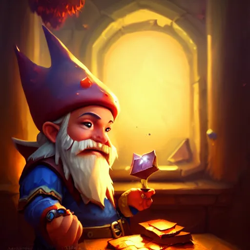 Image similar to [ important ] amazing portrait of funny gnome ], hearthstone splash art, deiv calviz, splash art, natural light, elegant, intricate, fantasy, atmospheric lighting, by greg rutkowski, hearthstone splash art, hd wallpaper, ultra high details, cinematic composition, professional master piece made in one year