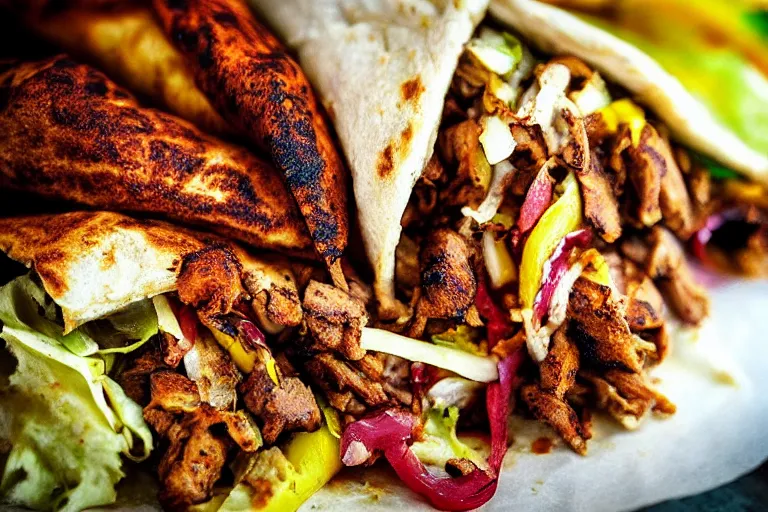 Image similar to juicy tasty shawarma. close up. food photo award winner. trending on instagram