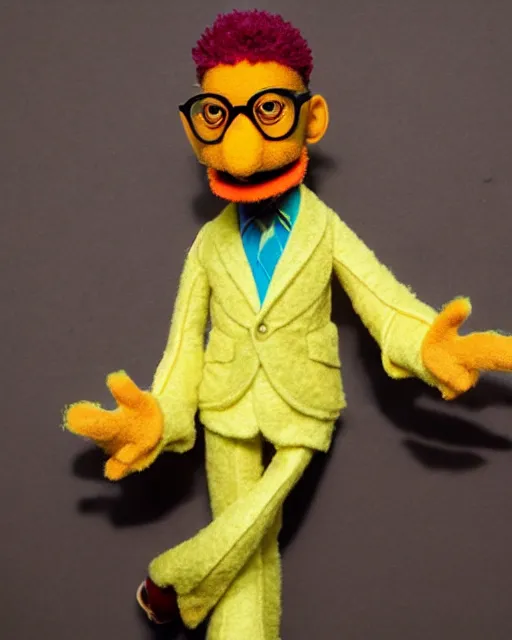 Image similar to gus fring as a muppet. highly detailed felt. hyper real photo. 4 k.