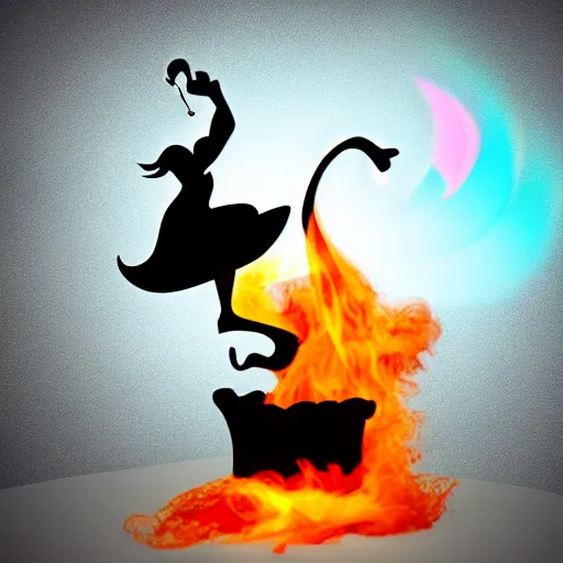 Image similar to magic lamp emitting colored smoke in the shape of genie girl