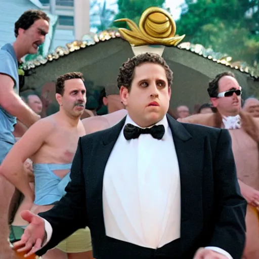 Image similar to jonah hill as borat in borat, 8k resolution, full HD, cinematic lighting, award winning, anatomically correct