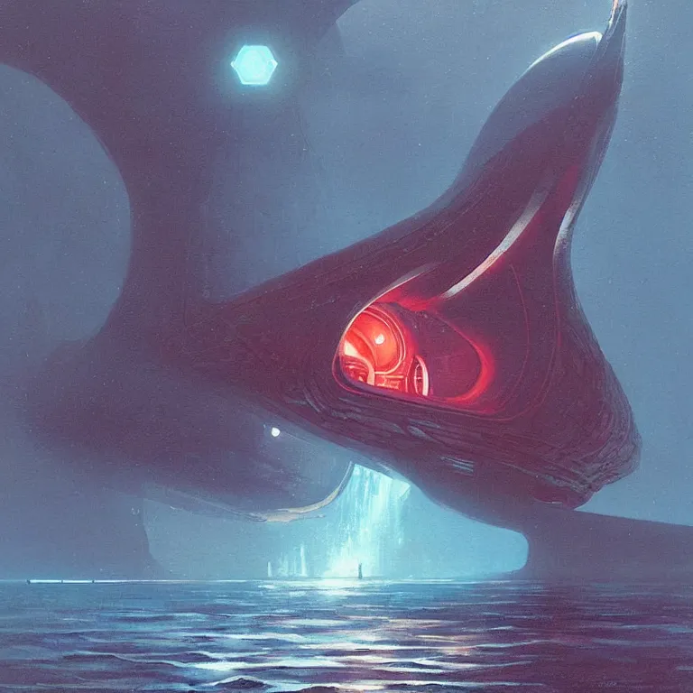 Image similar to nautilus spaceship dripping wet rising from the ocean, sci - fi concept art, by john harris, by simon stalenhag, by vincent di fate, stunning, award winning