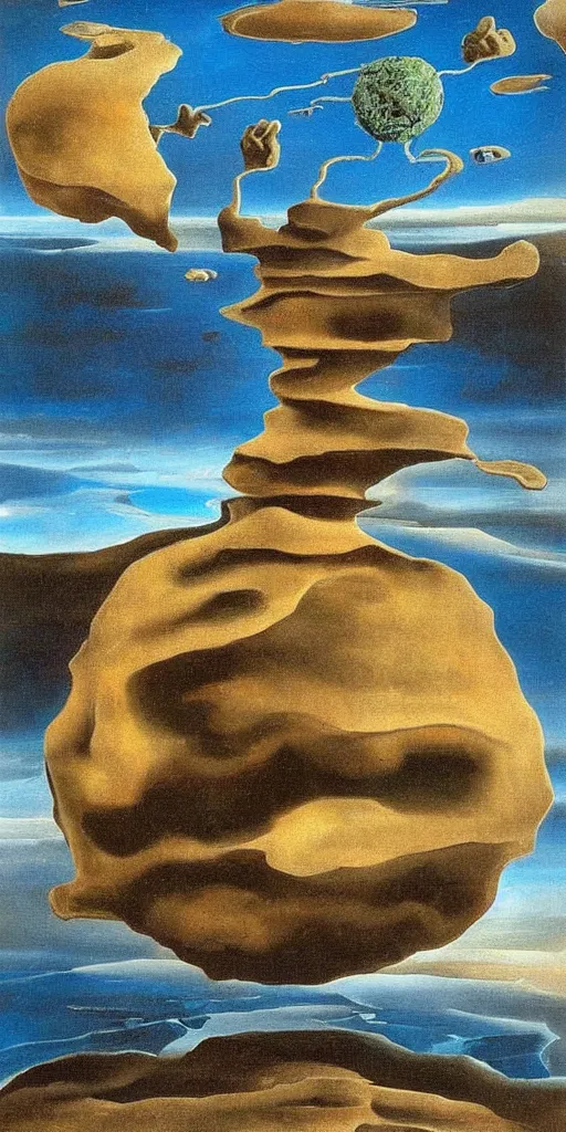 Image similar to A surrealist oil painting of a desiccated earth. Salvador Dali. Museum Quality.