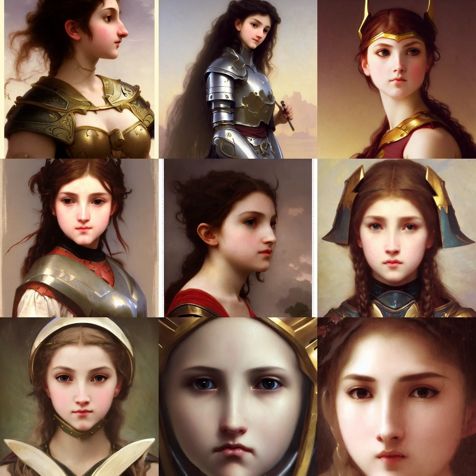 Prompt: A high fantasy girl wearing an armor, by William-Adolphe Bouguereau, face close up, official media, beautiful, detailed, high quality, 4K, epic, trending on artstation and behance, Gelbooru, Konachan