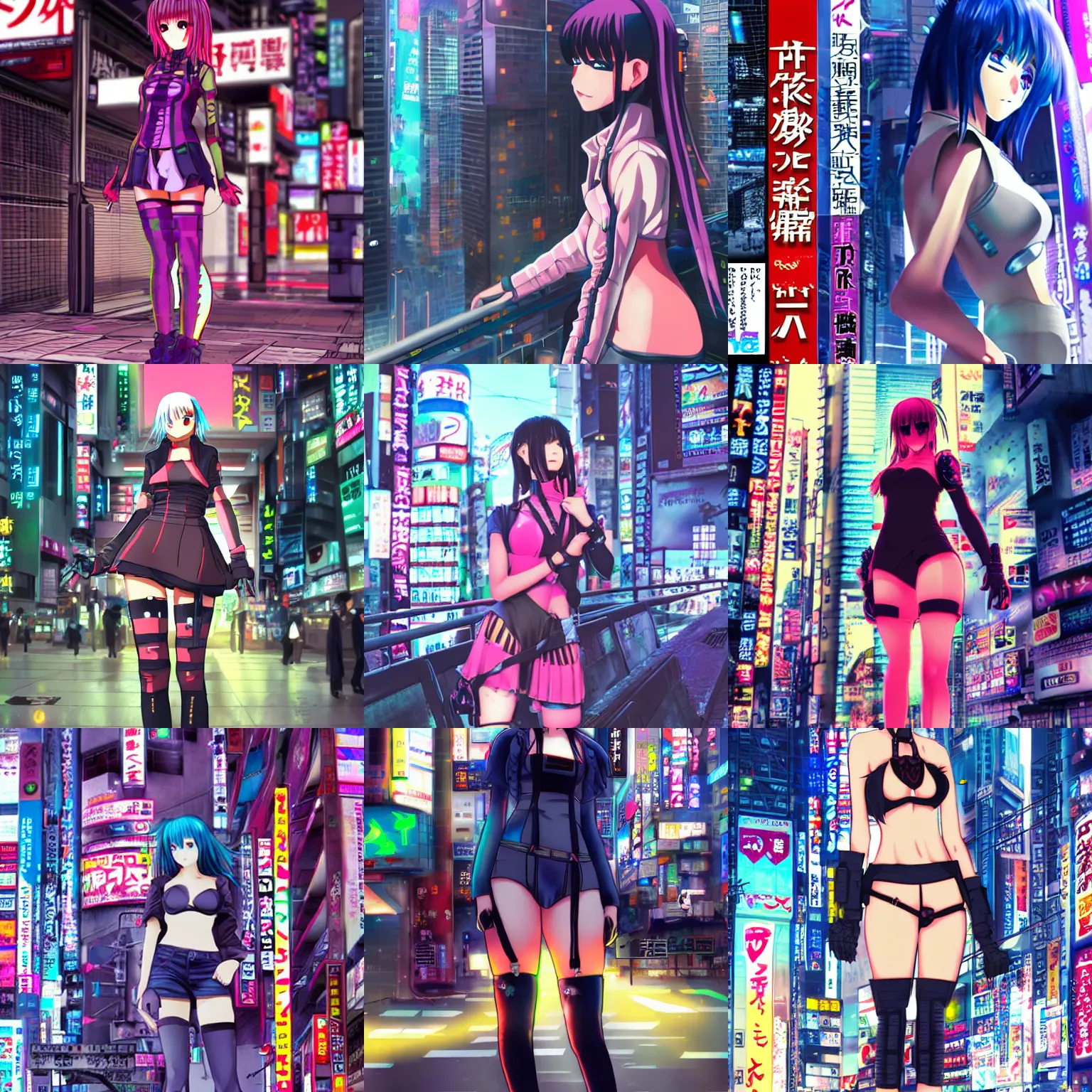 Prompt: cyberpunk akihabara anime girl