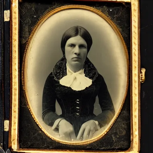 Prompt: daguerreotype of an American woman in the mid 1840s