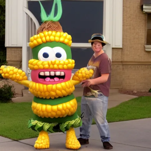 Image similar to the nickelodeon character doug as anthropomorphic corn.