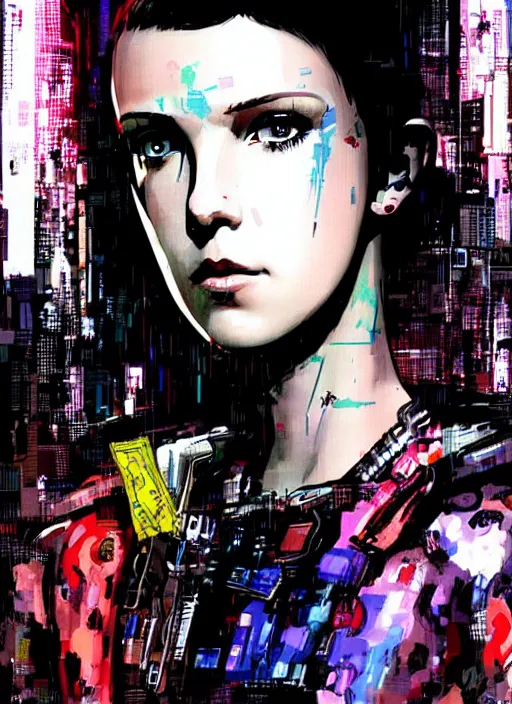 Prompt: Portrait of Cyberpunk Millie Bobby Brown by Yoji Shinkawa