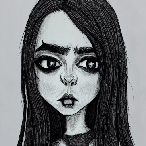 Prompt: drawing of billie eilish in the style of corpse bride