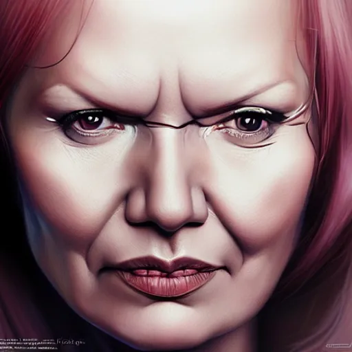 Image similar to a beautiful detailed portrait of tarja halonen, by artgerm, high details