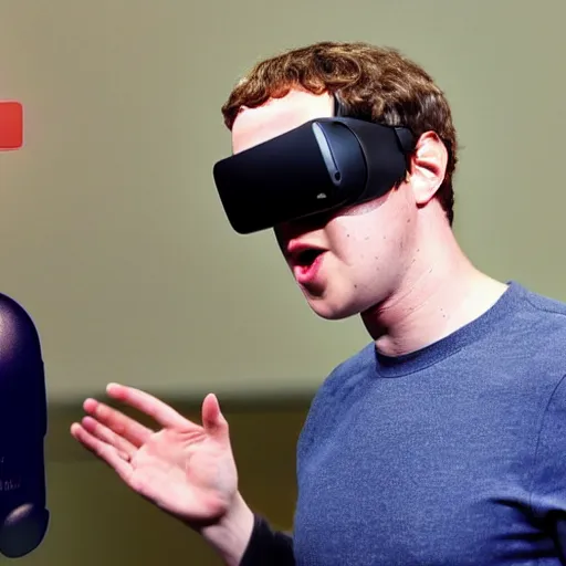 Prompt: mark zuckerberg licking an android that is wearing a vr headset