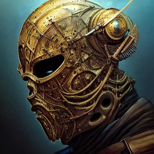 Image similar to Very very very very highly detailed epic photo of full face with scary venetian mask, intricate, dystopian, sci-fi, extremely detailed, digital painting, artstation, concept art, smooth, sharp focus, illustration, intimidating lighting, incredible art by Artgerm and Vincent di Fate and Anton Pieck