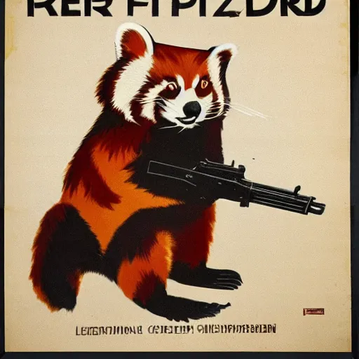 Image similar to red panda holding a rifle on a propaganda poster, hypnotic, historical pister, germany, world war, circa 1 9 3 9, stencil