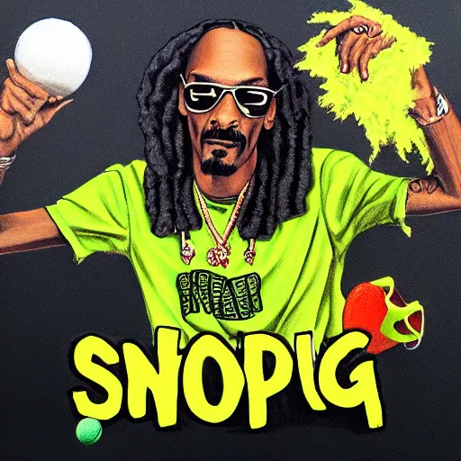 Image similar to snoop dogg, tennis ball monster ,tennis ball, digital art, fantasy,chalk, magic, trending on artstation, ultra detailed, professional illustration by Basil Gogos