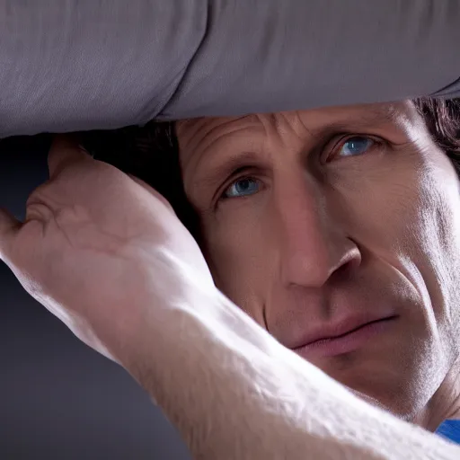 Prompt: A photograph of Todd Howard looking out from under a bed, 4K UHD, high quality, low light, funny