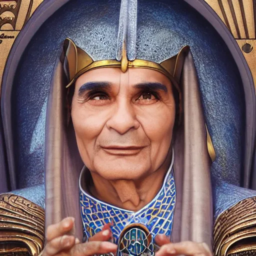 Image similar to a detailed fantasy character portrait of abdel halim hafez as egyptian god of art by lauri blank, artgerm, evelyn de morgan, 8K, 50mm lens