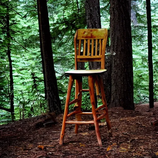 Image similar to a chair on top of the stairs in the forest