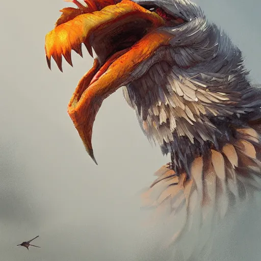 Image similar to giant bird with sharp teeth, oil painting, ultradetailed, artstation, ultradetailed, digital painting, ultradetailed