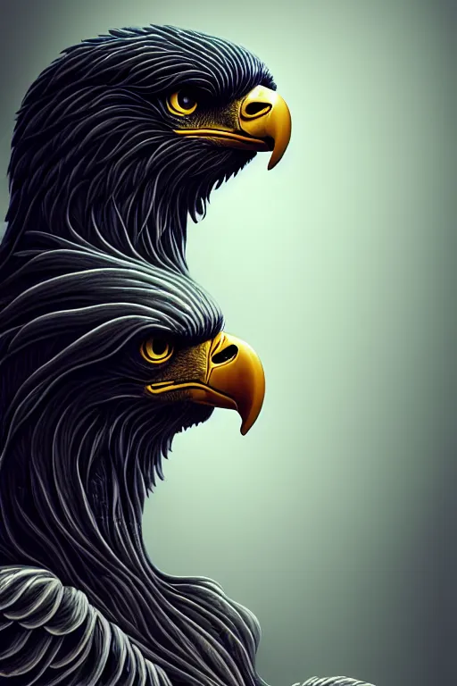 Image similar to epic professional digital portrait of attractive female human - eagle hybrid animal, wearing human air force jumpsuit, humanoid feathered head, eagle beak, by lisa roet, leesha hannigan, wayne haag, iris van herpen, artstation, cgsociety, epic, much wow, much detail, gorgeous, detailed, cinematic, masterpiece