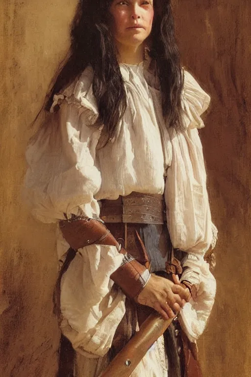 Prompt: Richard Schmid and Jeremy Lipking and Antonio Rotta full length portrait painting of a young beautiful traditonal bible DArtagnan from the The Three Musketeers