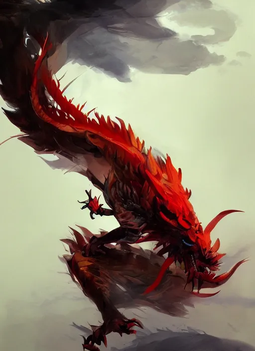 Image similar to semi reallistic gouache gesture painting, by yoshitaka amano, by ruan jia, by Conrad roset, by dofus online artists, detailed 3d render of traditional Chinese dragon coming out of the clouds, portrait, cgsociety, artstation, Digital reality, atmosphere, gesture drawn