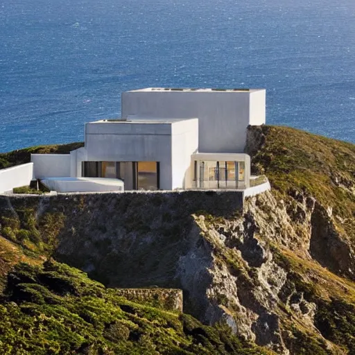 Image similar to castle designed by renzo piano overlooking big sur. landscape design by andre le notre. w 1 0 8 8