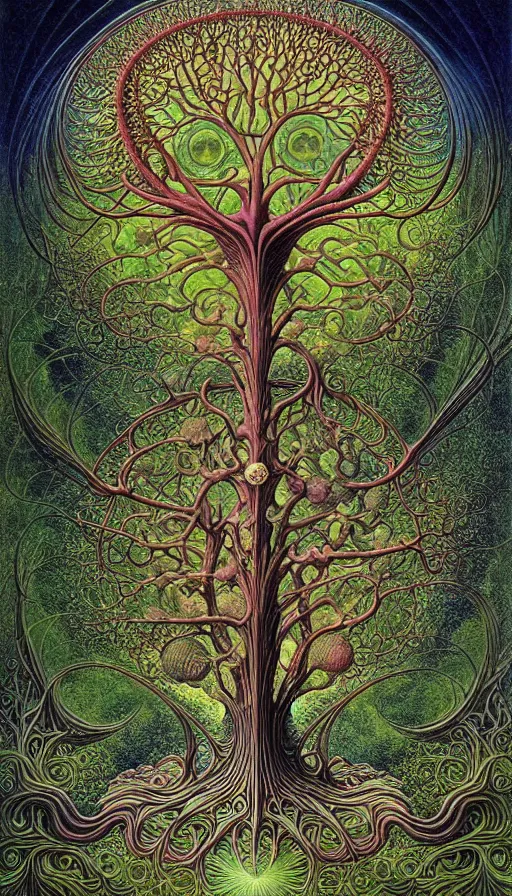 Image similar to tree of life by roger dean and andrew ferez, art forms of nature by ernst haeckel, divine chaos engine, symbolist, visionary, art nouveau, botanical fractal structures, organic, detailed, realistic, surreality