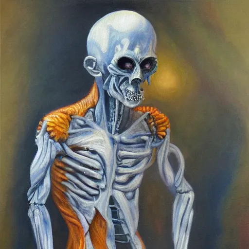 Image similar to humanoid creature, oil painting, horror