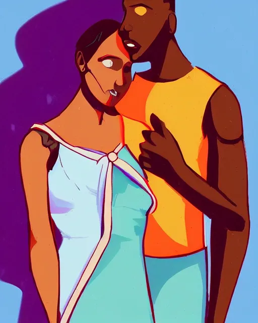 Prompt: artdeco illustration wedding anniversary. brown - skinned couple. beautiful. happy. celebration. colorful. pastel. artstation, deviantart, pinterest, 5 0 0 px models