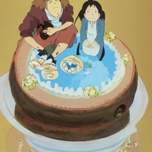 Prompt: a delicious cake, studio ghibli