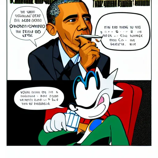 Prompt: obama smoking a joint with sonic the hedgehog