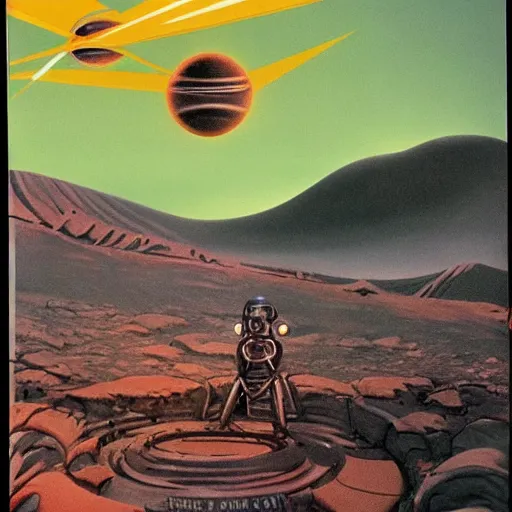 Image similar to 70's Sci-Fi art of an alien planet