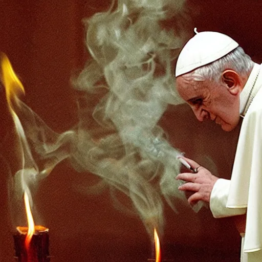 Image similar to the pope smoking a blunt and exorcising some demons